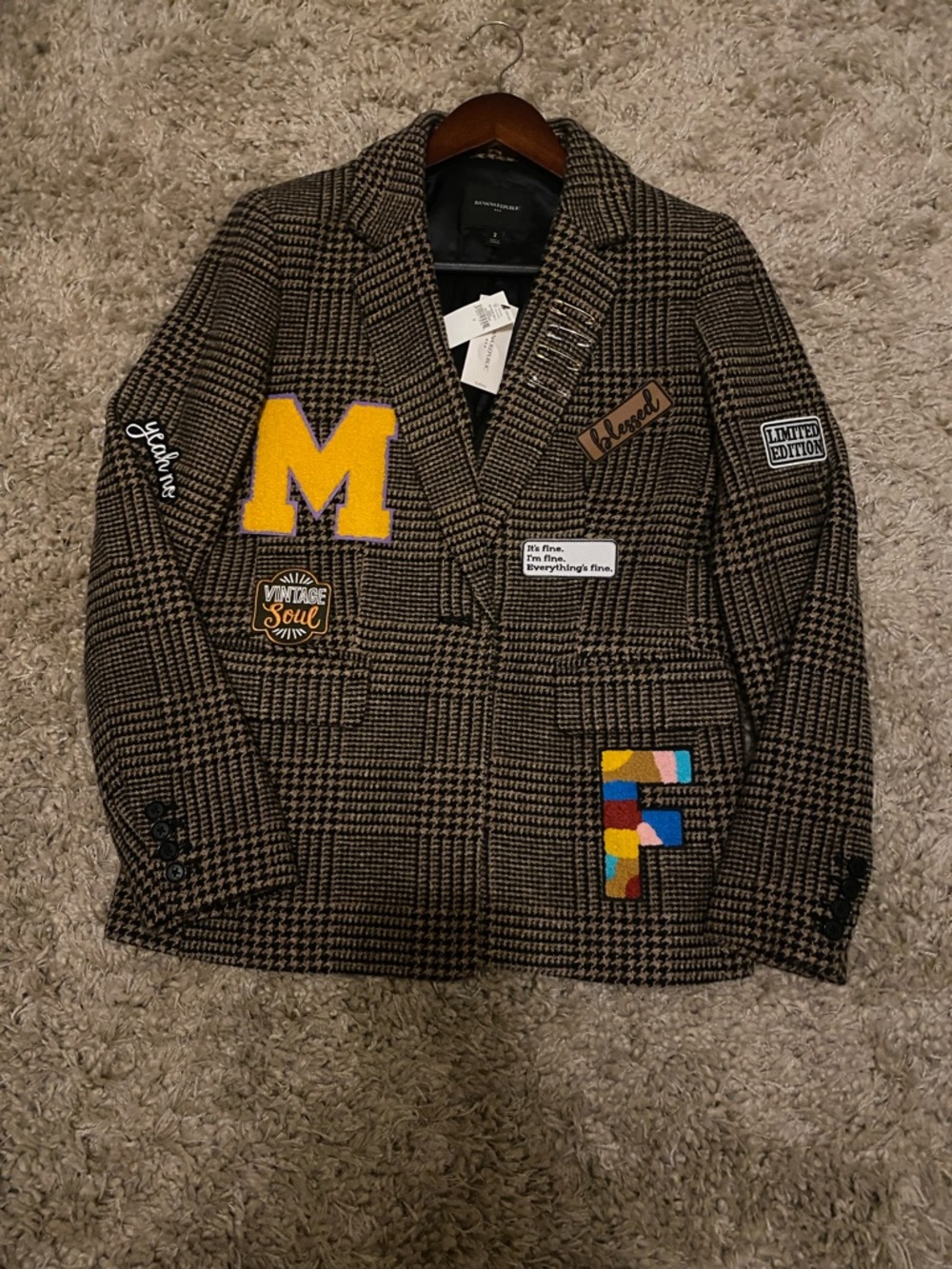 Banana Republic Embellished Plaid Blazer with added Patches - Brown/Black